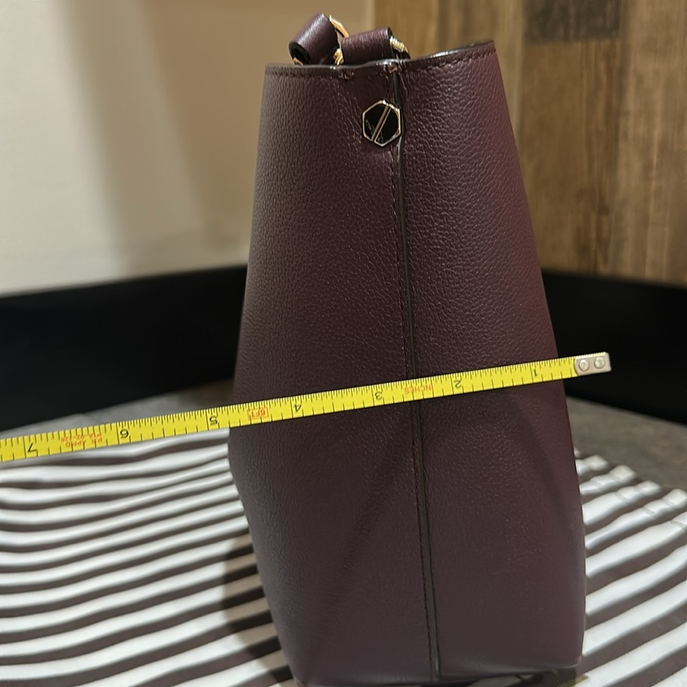 Henri Bendel Maroon Tote with Gold Accents and Matching Wristlet (No Dustbag) - Picture 11 of 12